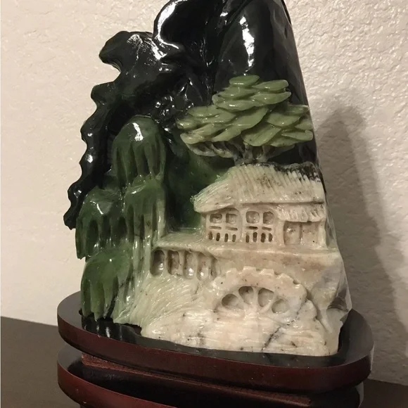 Chinese Dushan Jade Stone Carved Landscape Village Sculpture 12” Tall - Picture 3 of 10